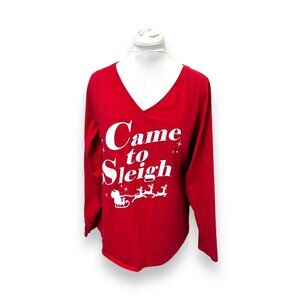 EVRI Women's "Came to Sleigh" V-Neck Long Sleeve Christmas Graphic T-Shirt 1X